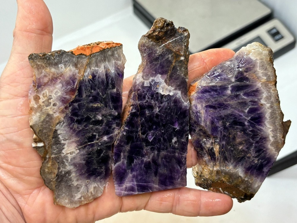 Deep Purple Chevron Amethyst Slabs Cabbing Lapidary Combo Ship Avail
