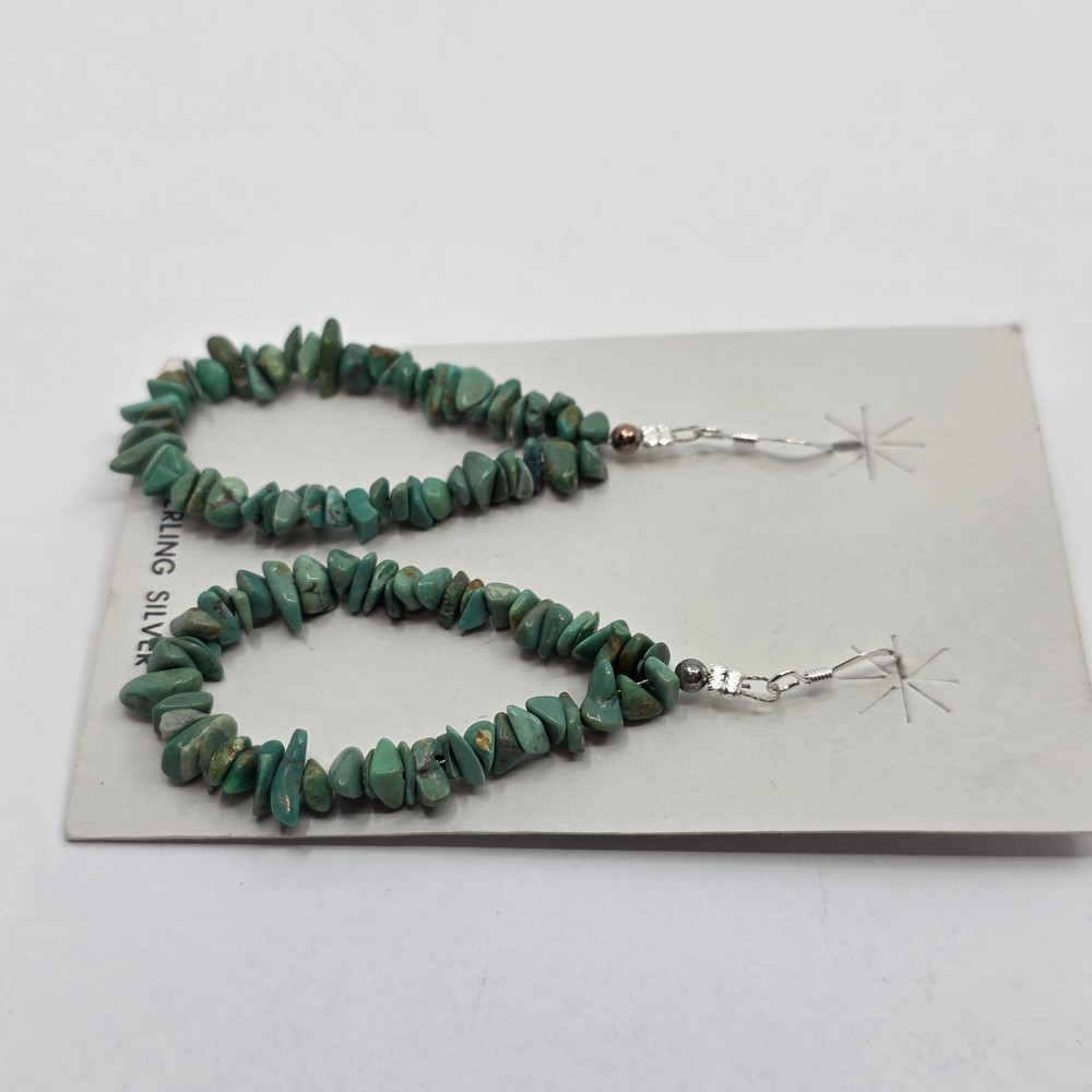 Native American Natural Turquoise Beaded Dangle Earrings