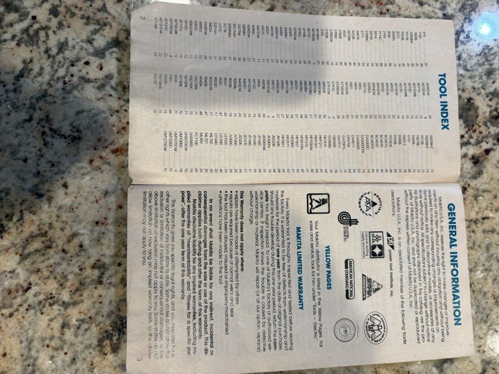 Vintage Makita Catalog / Spec Book