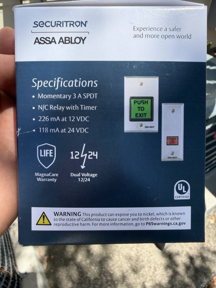 Securitron EEB2 Emergency Exit Button Single Gang Backplate Green/Red Lens Timer