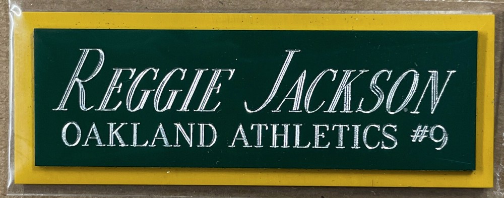REGGIE JACKSON A's NAMEPLATE for AUTOGRAPHED SIGNED Baseball Display CUBE CASE