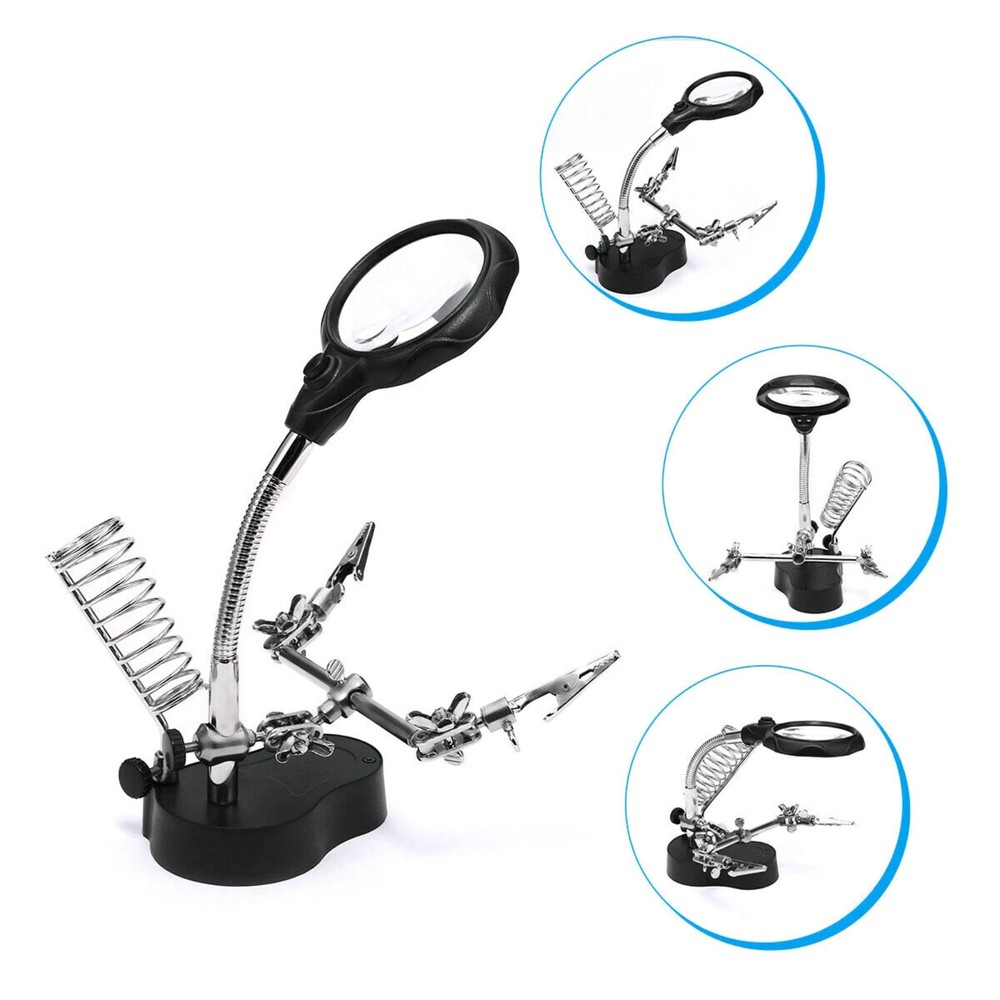 Adjustable Crocodile Clips Soldering Stand with Magnifier&LED for Precision Work