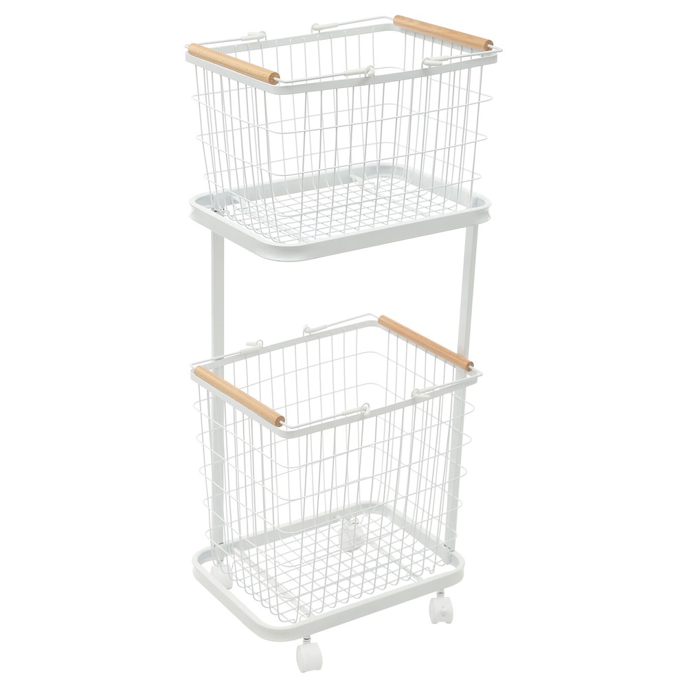 2 Tier White Laundry Basket With Wheels Metal Rectangular Laundry Basket