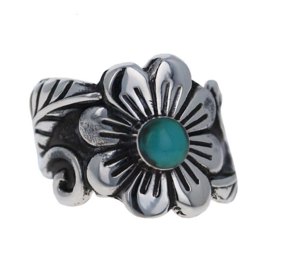 Flower Turquoise Ring in Sterling sz 8