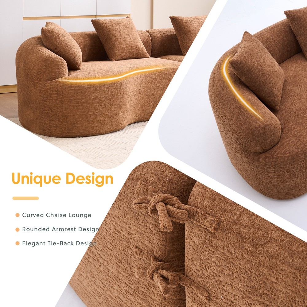 Compression Sponge Sofa Orange Curved Modular Sectional, 30D High-Density Chen