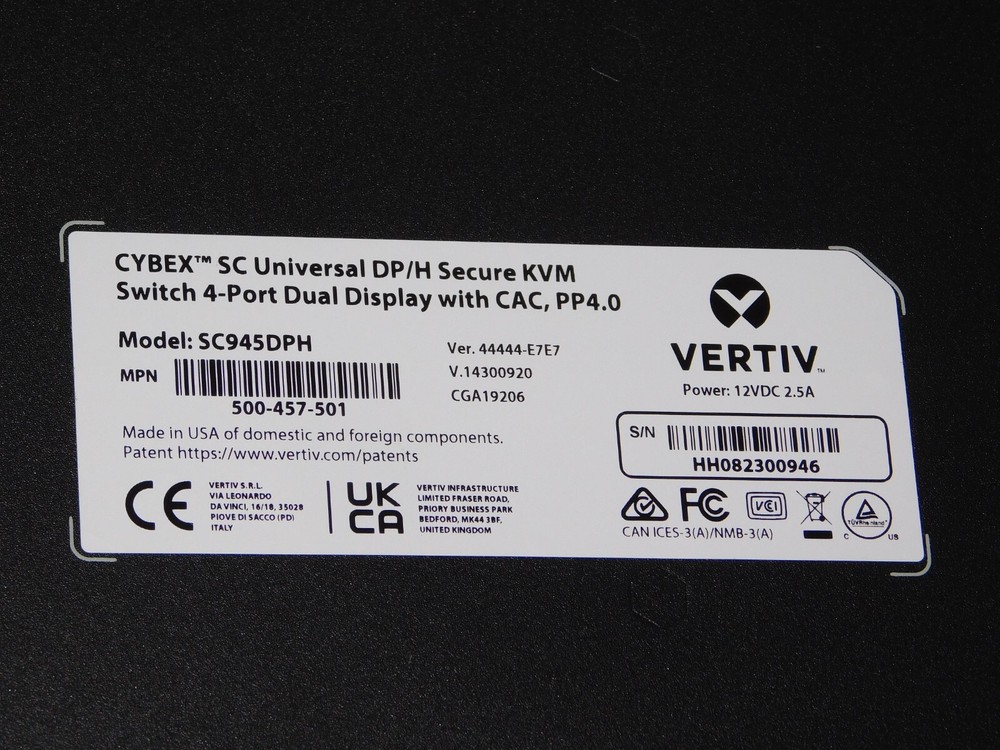 Vertiv Cybex SC945DPH-400 Universal DP/H Secure KVM Switch 4 Port Dual Display