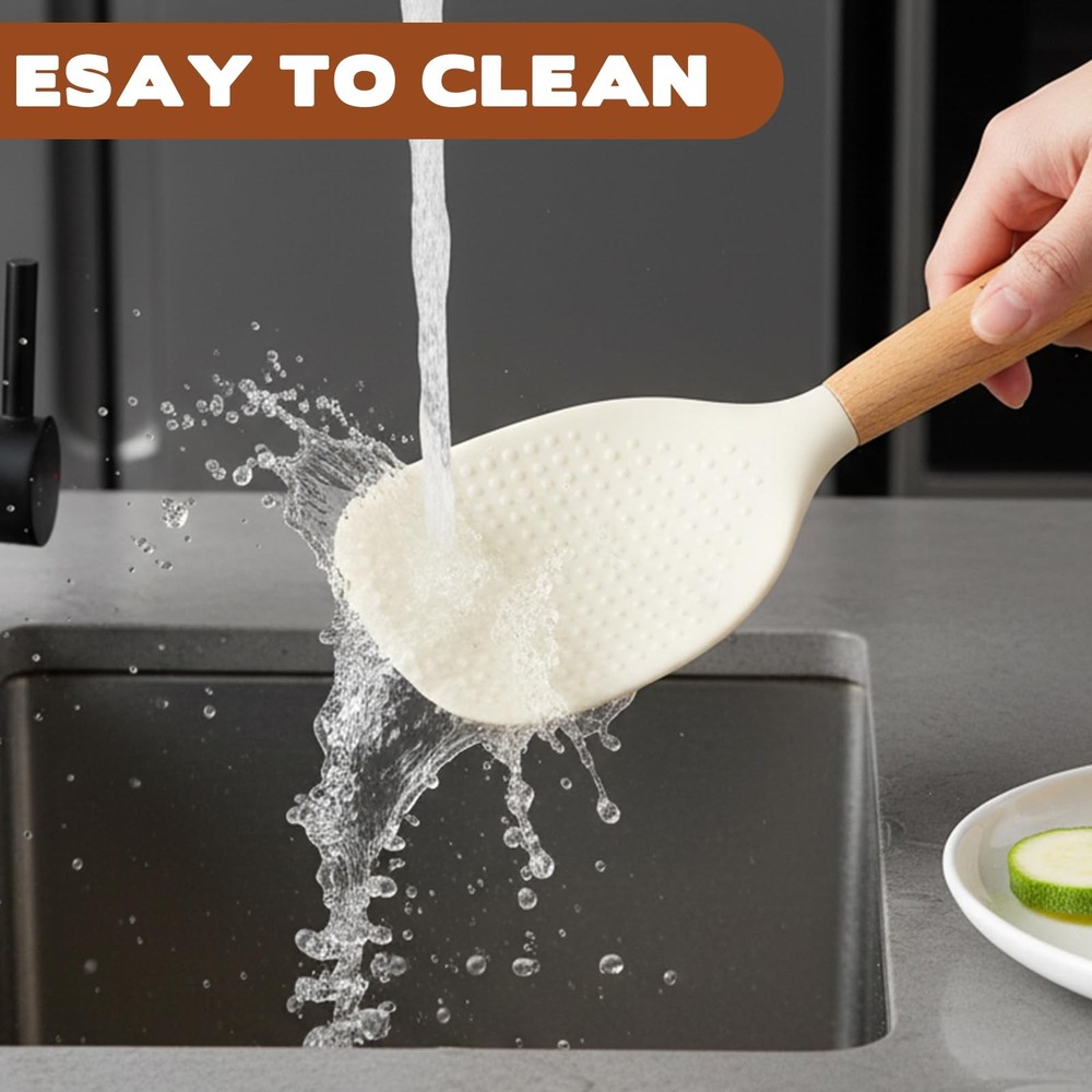 White Standing Silicone Rice Spoon Paddle, Non-stick one size,
