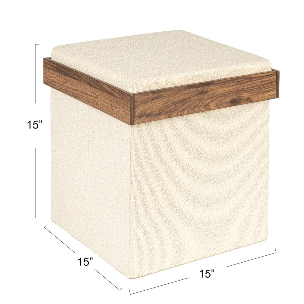 Versatile Boucle Ottoman with Hidden Storage, Cream