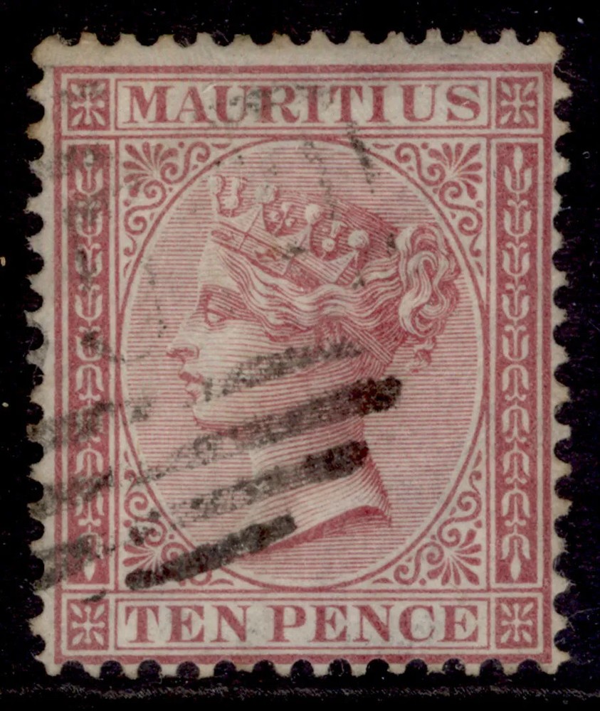 MAURITIUS QV SG67, 10d maroon, USED. Cat £75.