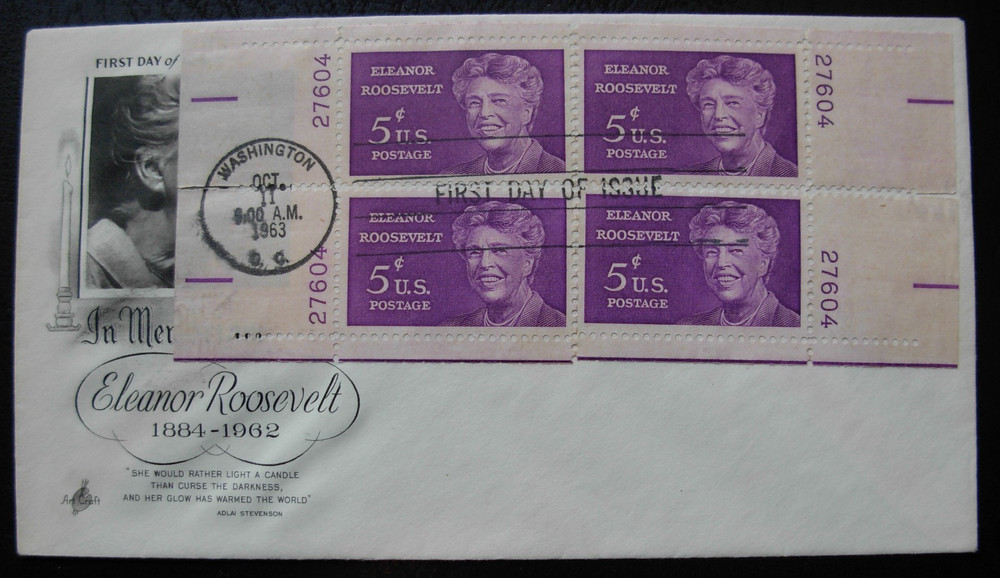1236 Eleanor Roosevelt FDC - Matched Set Single Plate #s