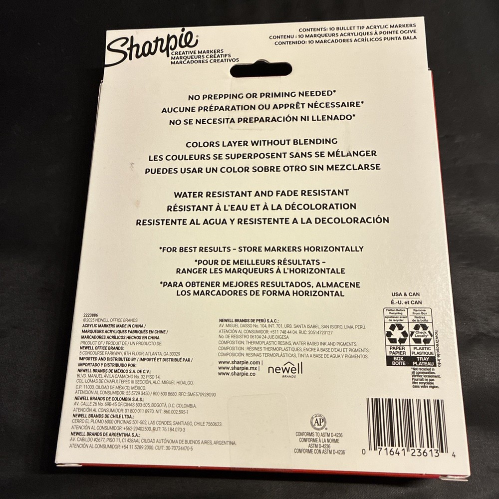 Sharpie Creative Markers Bullet Tip Acrylic Markers 10 Count New