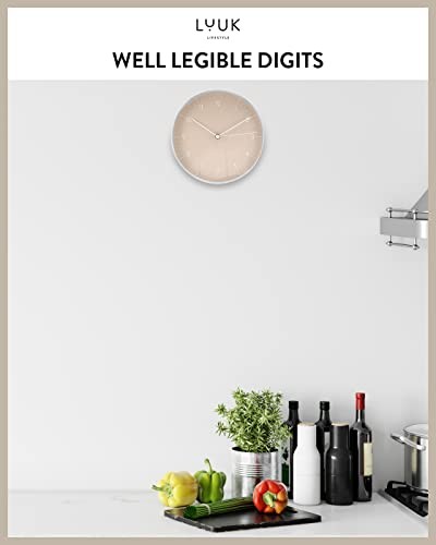 Modern Quartz Wall Clock with Silent Movement, Second Hand and Beige, 10"