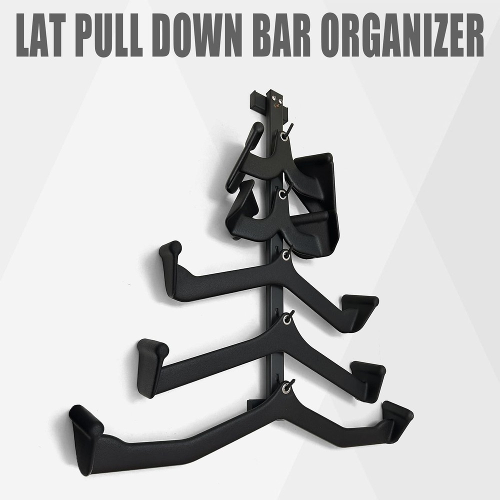 Wall Mounted Lat Pull Down Bar Organizer with Hooks Home Gym Storage Rack for...