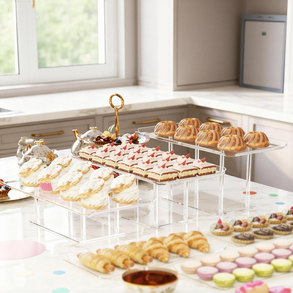 HeiMma 3-Pack Clear Acrylic Dessert Display Stands Buffet Risers Set