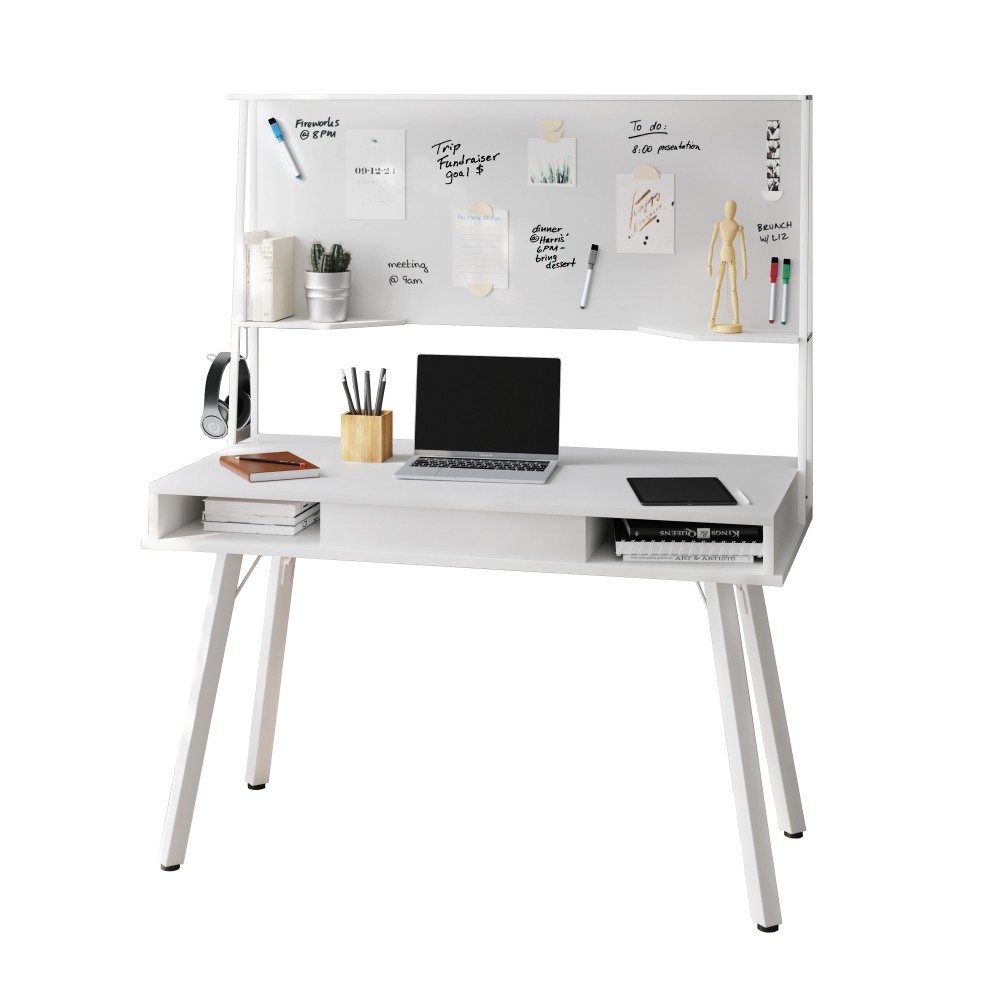 Study Computer Desk w/ Storage & Magnetic Whiteboard - Home Office Workstation