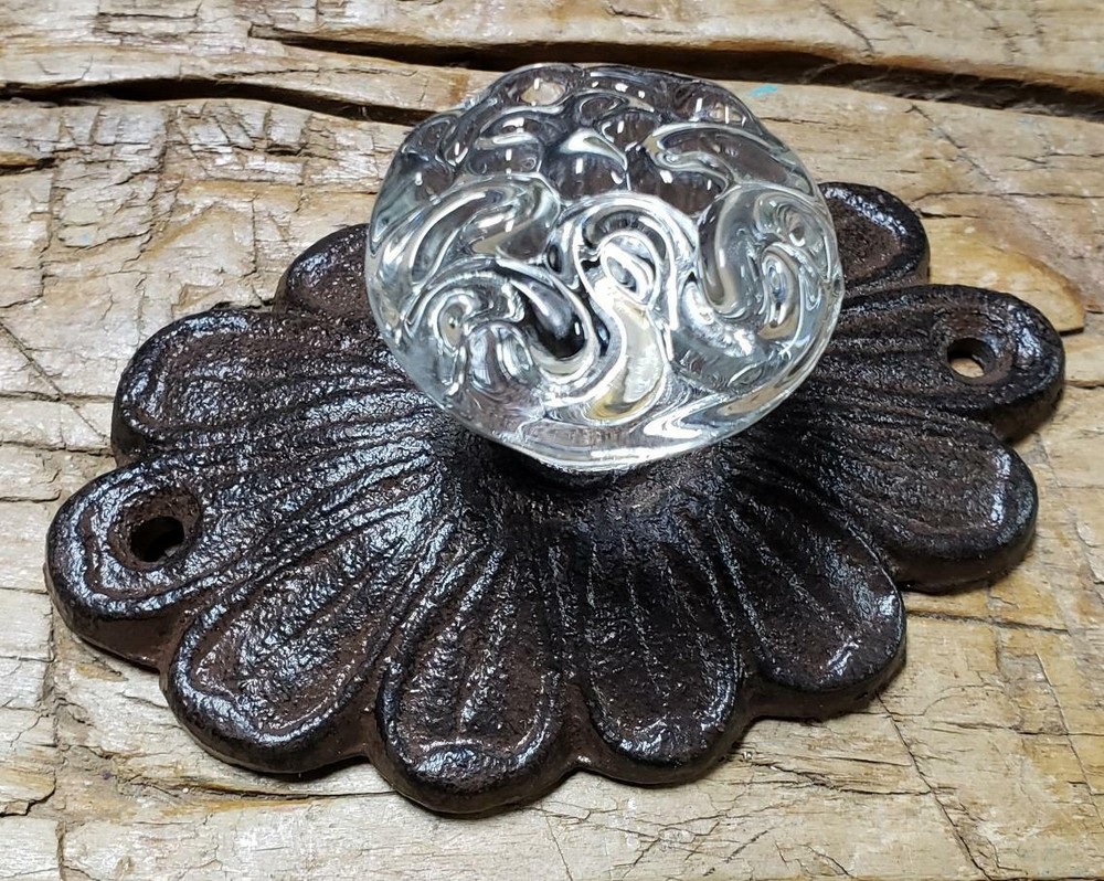 3 Cast Iron ANTIQUE Style Barn Handle Drawer Pull Coat Hook Rack BACK PLATE Knob