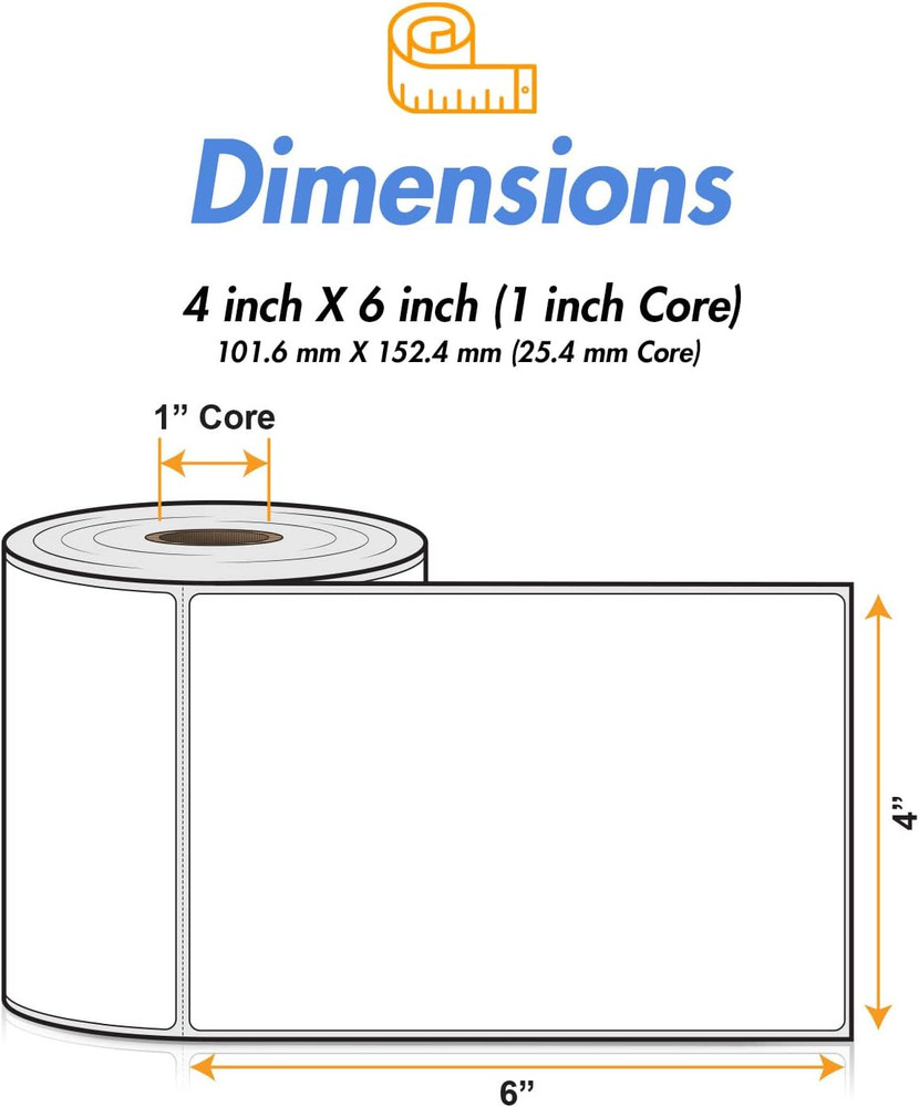 – 4" X 6" Direct Thermal Labels - Compatible with Zebra & Rollo Desktop Printers