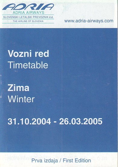 Adria Airways timetable 2004/10/31 pocket edition