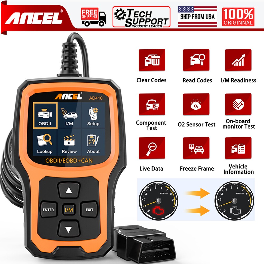 ANCEL AD410 OBD2 Code Reader Car Scanner Turn Engine Light Off Diagnostic Tool