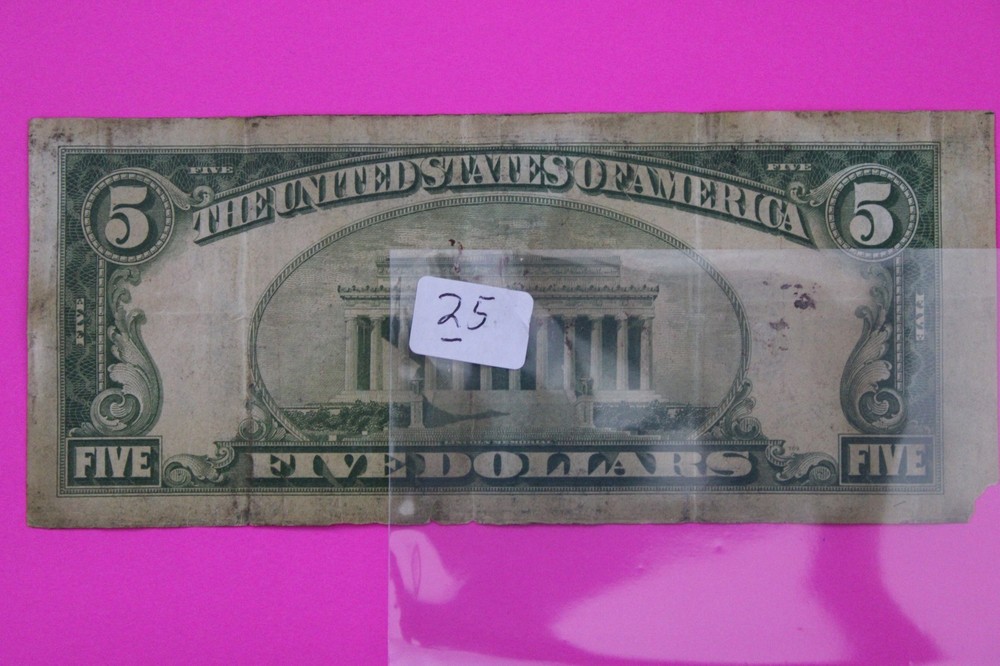 1934 $5 Five Dollars Silver Certificate Guaranteed Authentic Note Currency 25