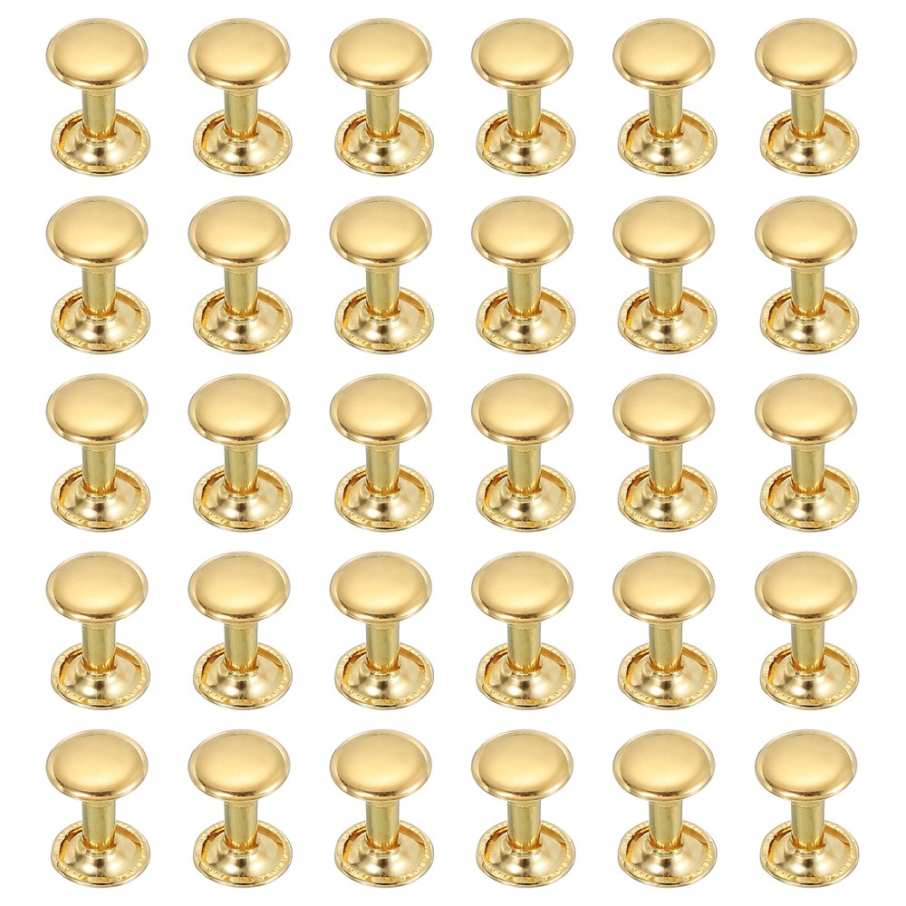 100 Sets Double Cap Leather Rivets, 9x12mm Round Cap Metal Studs, Gold