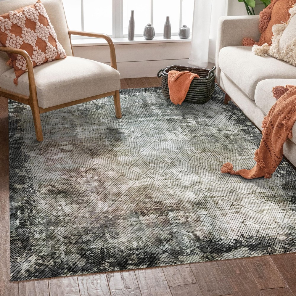 YARNSCAPE 4' x 6' Washable Area Rug - x (Rectangular), Texture-blackish