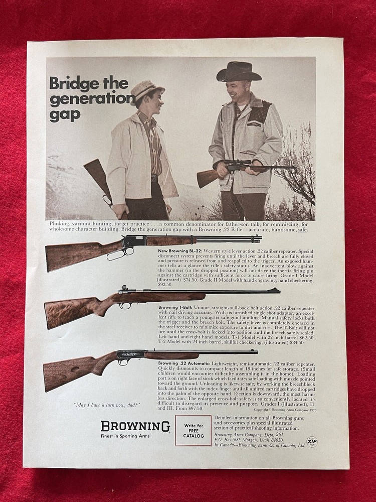 Browning BL-22, T-Bolt & .22 Automatic 1970 Print Ad