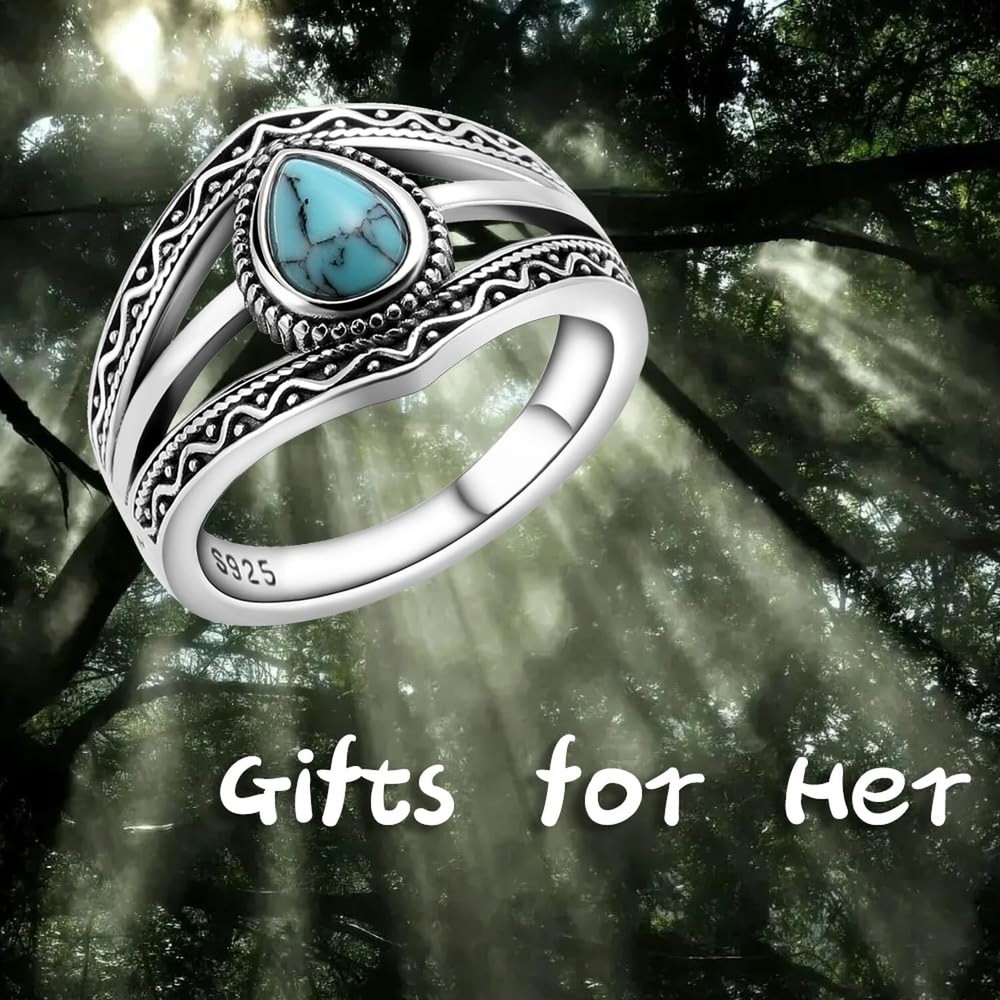 Boho Turquoise Ring for Women Sterling Silver Western Style Statement Ring Bo...