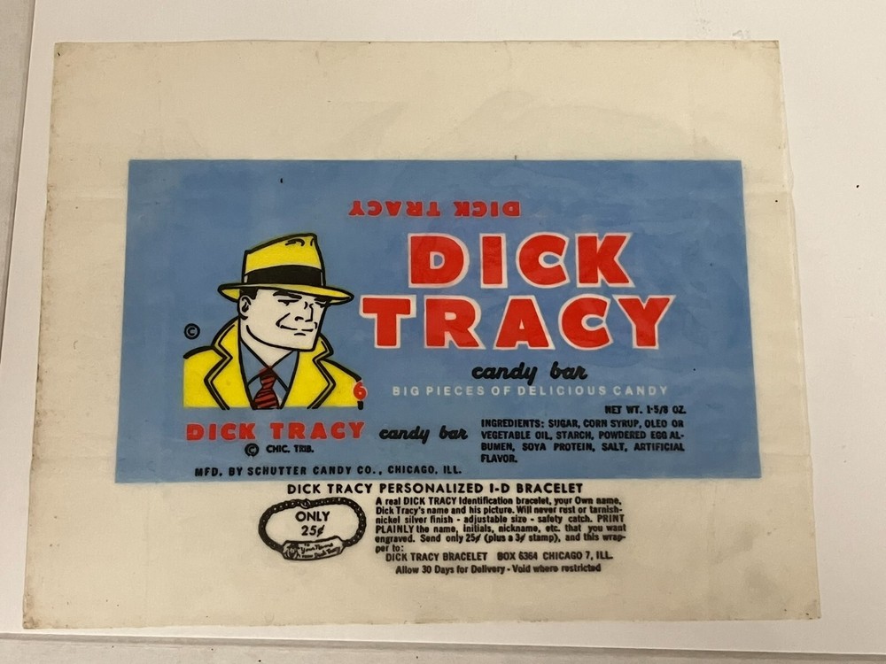 1950s Dick Tracy Candy Bar Wrapper Schutter Candy Co. Chicago