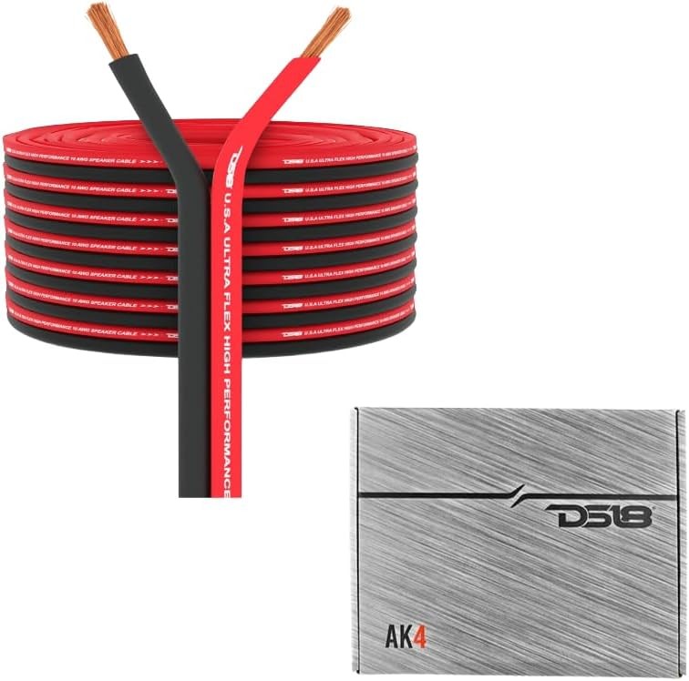 DS18 4-Gauge Amplifier Wiring Kit + 100FT 18GA Speaker Wire Bundle