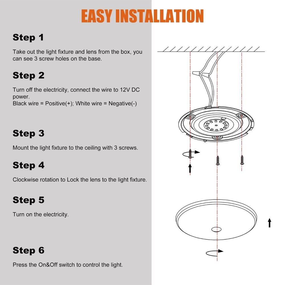 Facon 4.5" LED RV Puck Light 2Pack 12V Dome Light with Switch for RVs, Motorhome