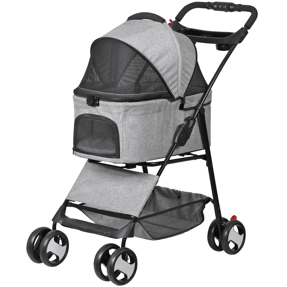 Dog Stroller Cat Stroller 3-in-1 Multifunctional 4 Wheels Lightweight Foldable