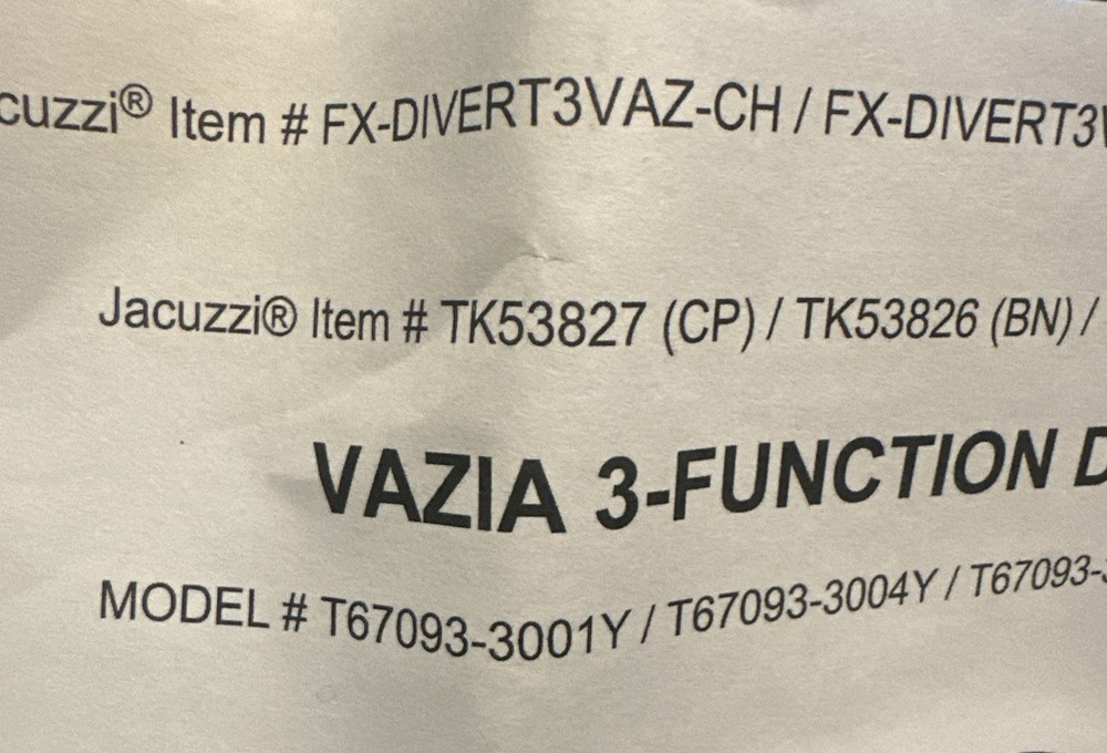 Jacuzzi Vazia 3-function Diverter Trim Item:TK53827