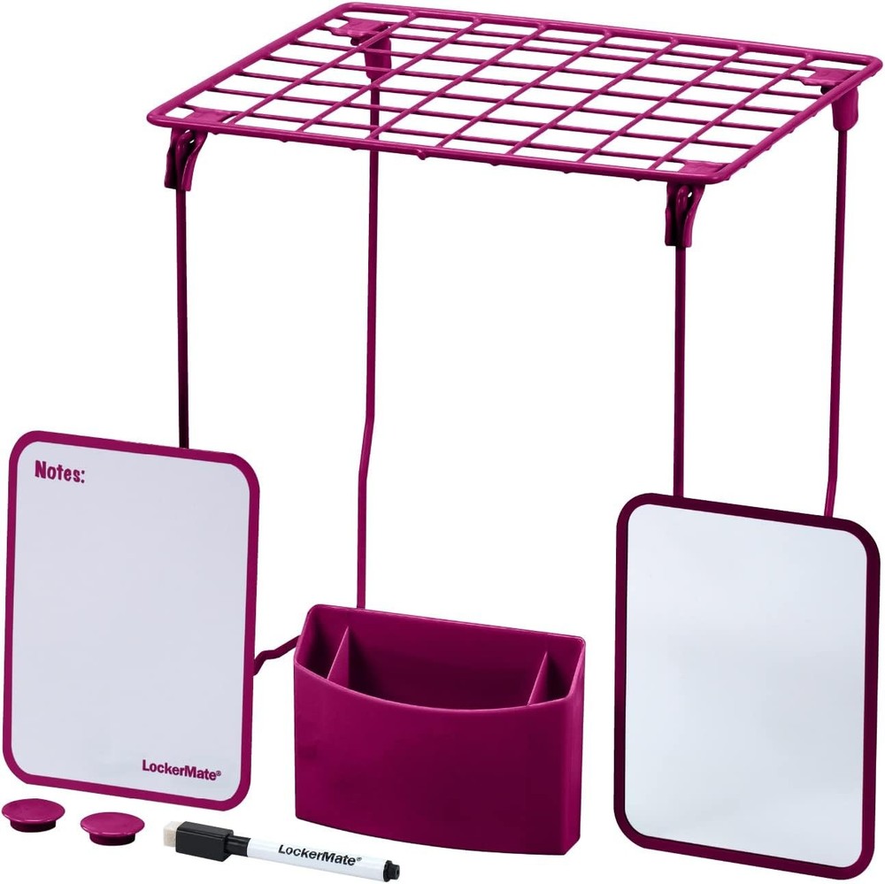 7-Piece Locker Organizer Kit, Includes Locker Shelf, Mirror, Whiteboard,, Pink