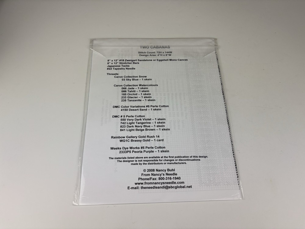 From Nancy’s Needle Quilt Series Two Cabanas Needlepoint Pattern 1S