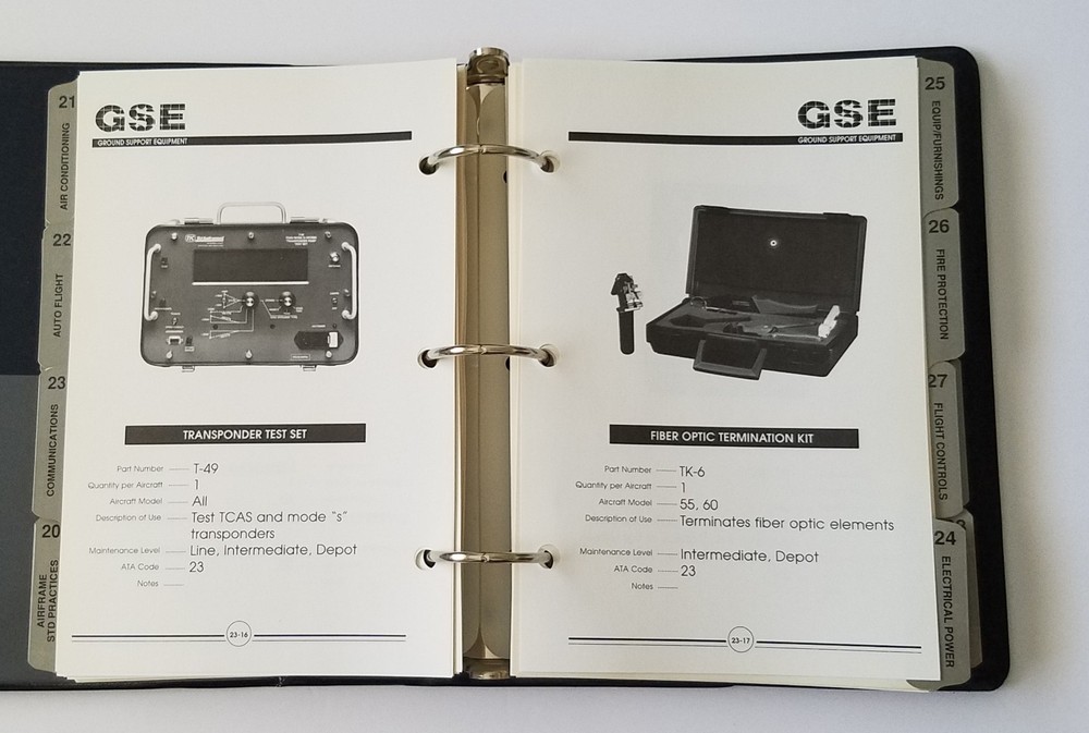 Vintage Learjet GSE Ground Support Equipment Book. Three Ring Binder. 1990's