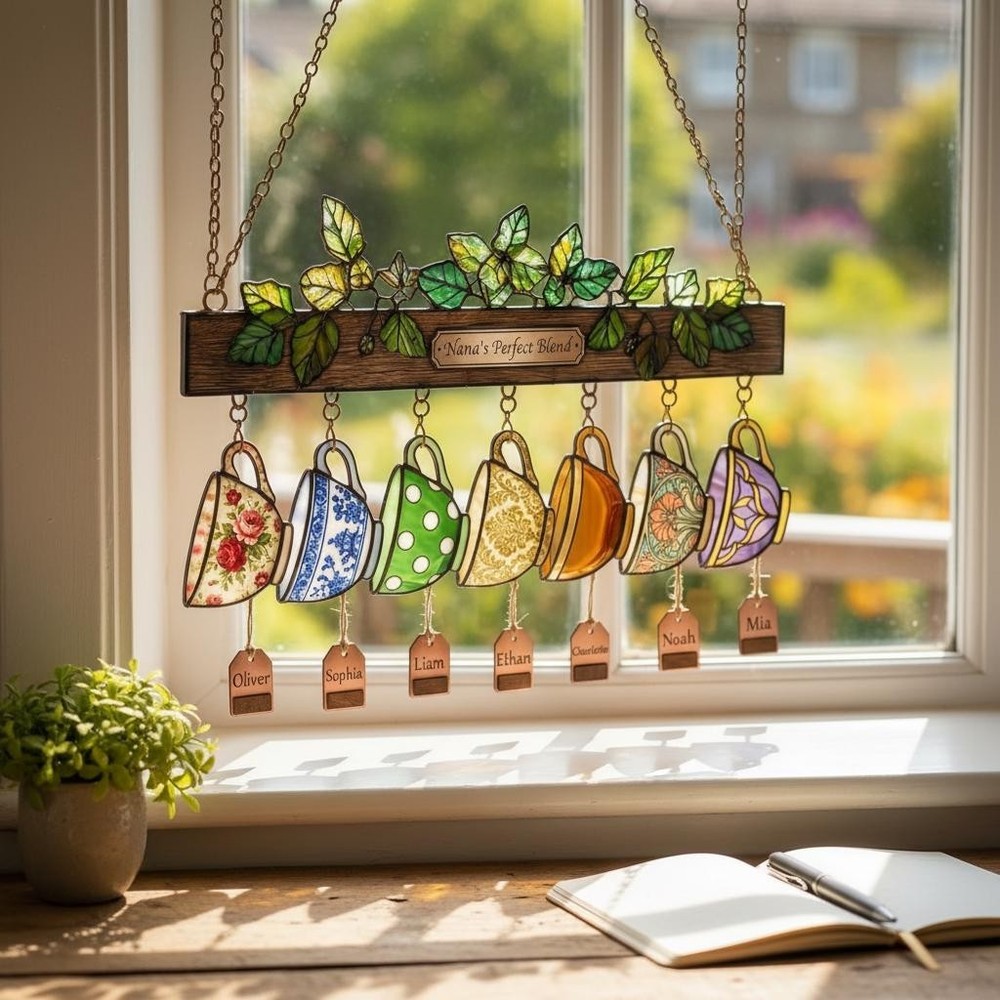 Personalized Acrylic Teacup Suncatcher, Nana's Blend Window Hanging