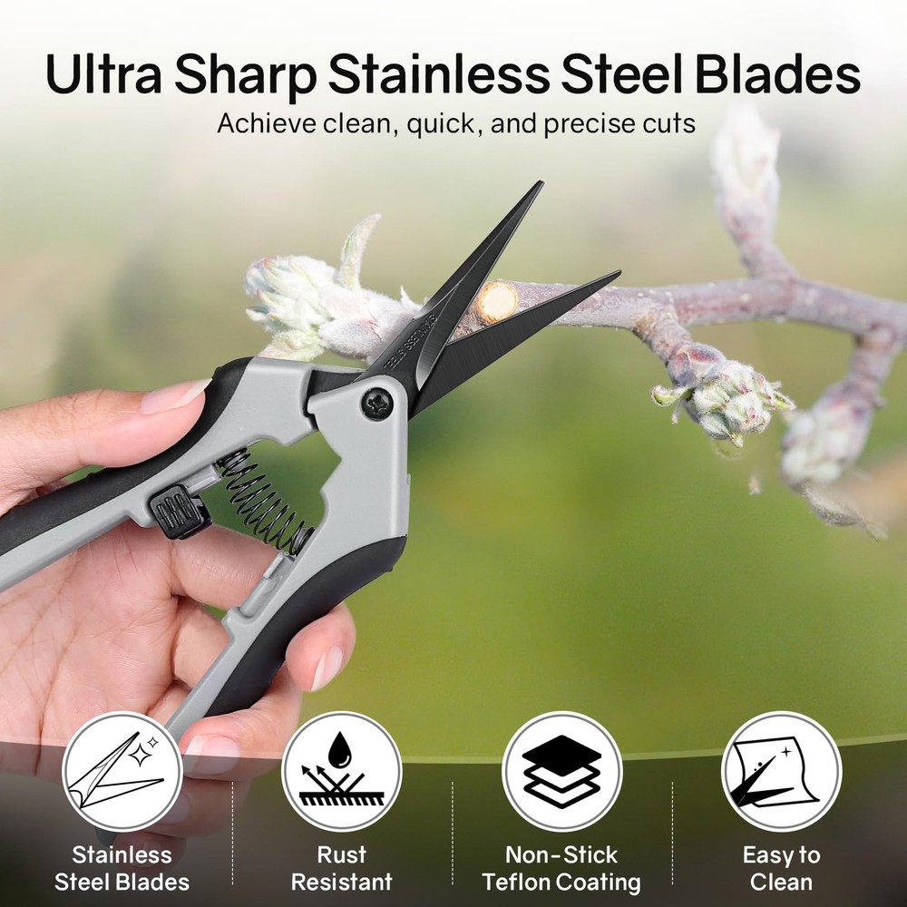 6.5" Ultra Sharp Pruning Shears, 2-Pack Garden Scissors with Grey & Black