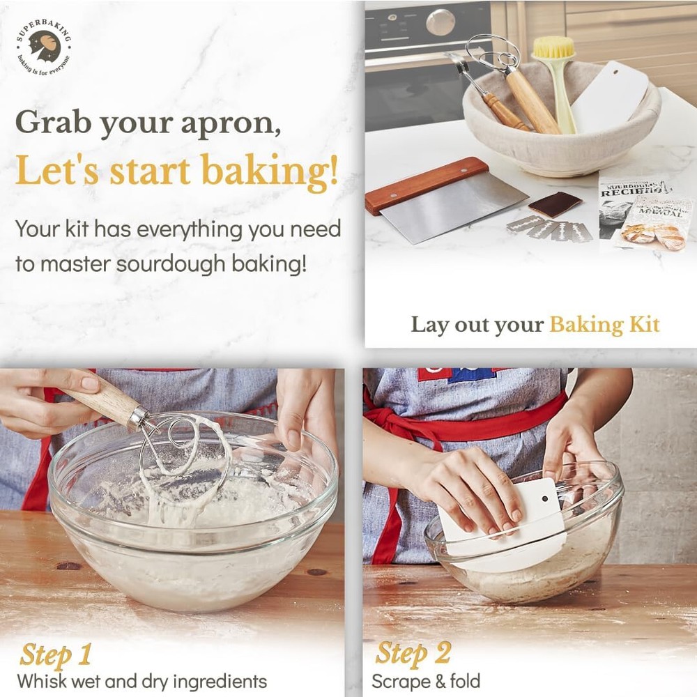 Bread Proofing Basket, Yeast Bread Baking Supplies, 9-Inch Round Beginner Set
