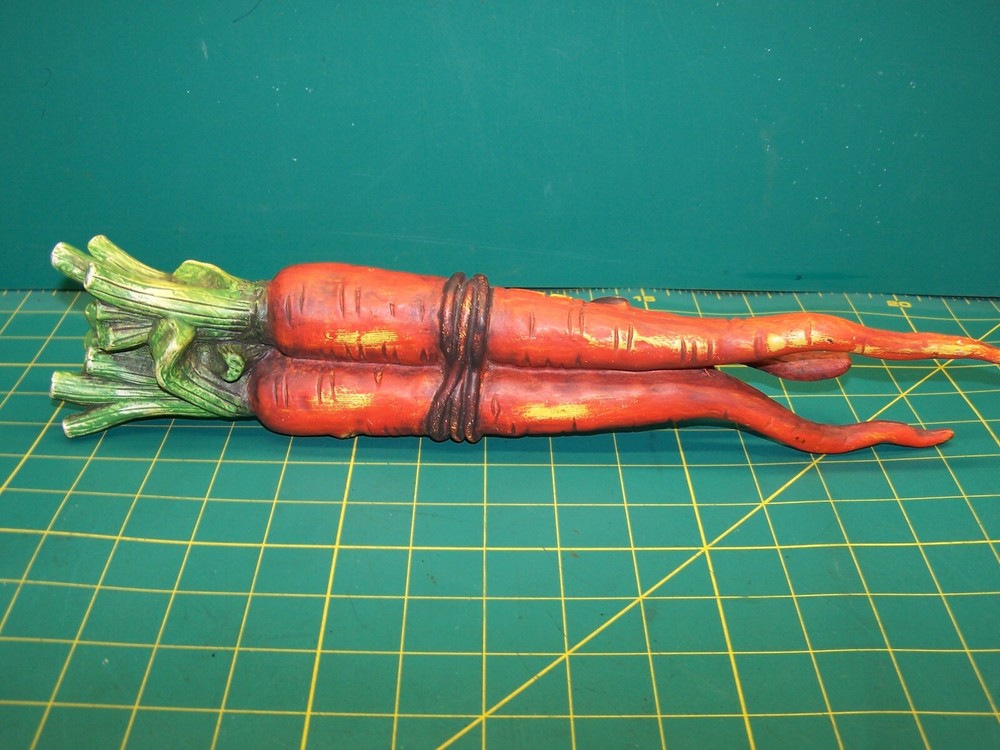 LARGE CERAMIC CARROTS HANDPAINTED ORANGE GREEN 13.5”