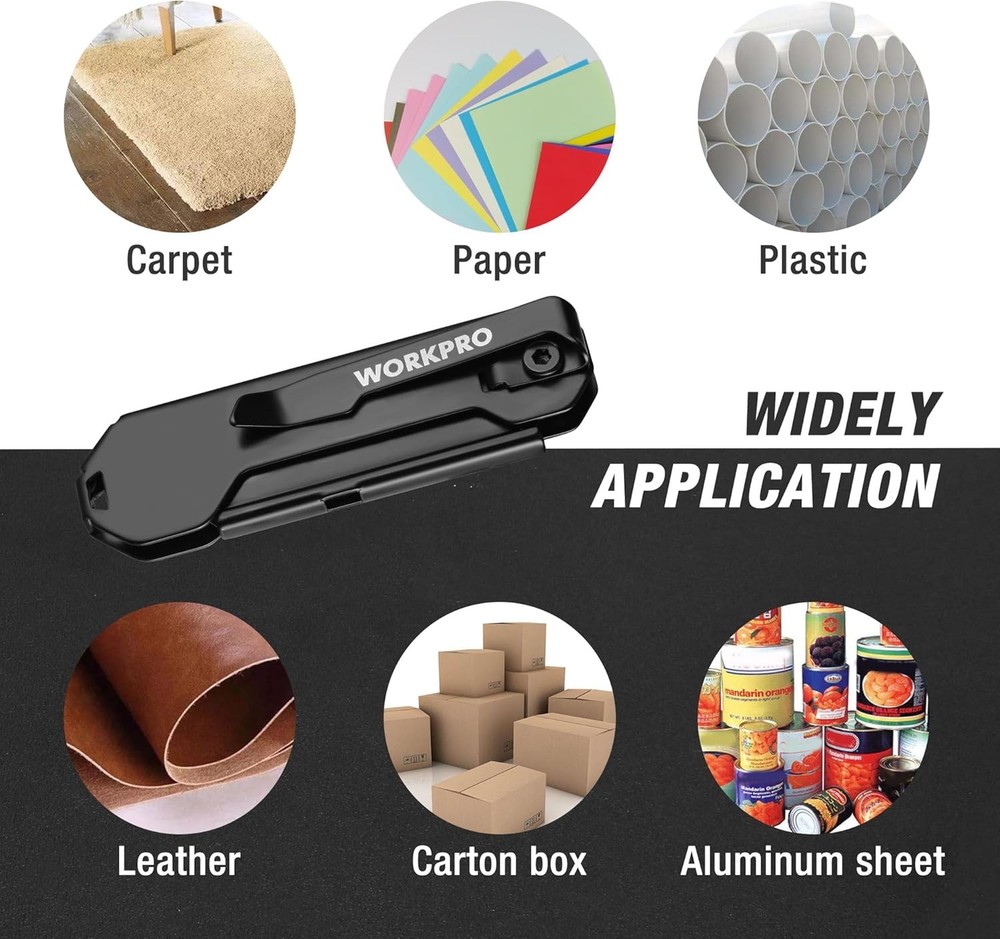 WORKPRO Folding Utility Knife Box Cutter Quick Open Axis Lock Quick Change Blade