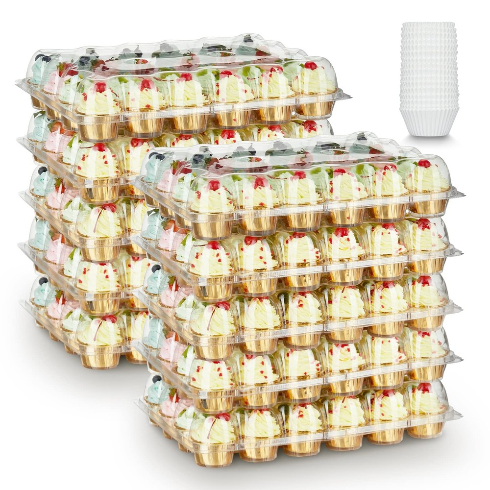 24 Pack X 10 Sets Stackable Cupcake Carrier Holders With 240 Pack Cupcake Line