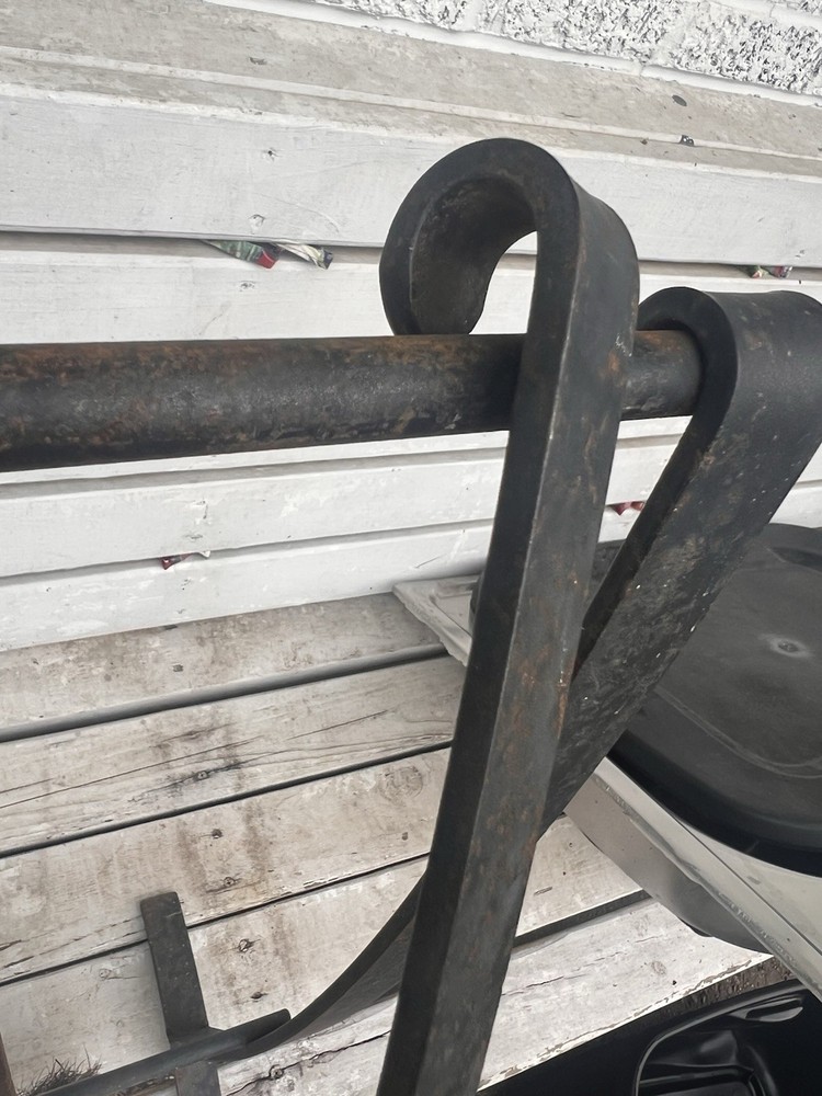 Primitive Style Distressed Iron Fireplace Tools & Rack 5pc Western Rustic