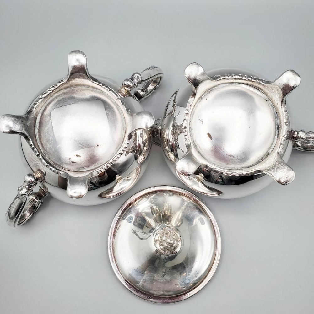 Acanthus Footed Sugar Bowl & Cream Pitcher Set Gilded Interior