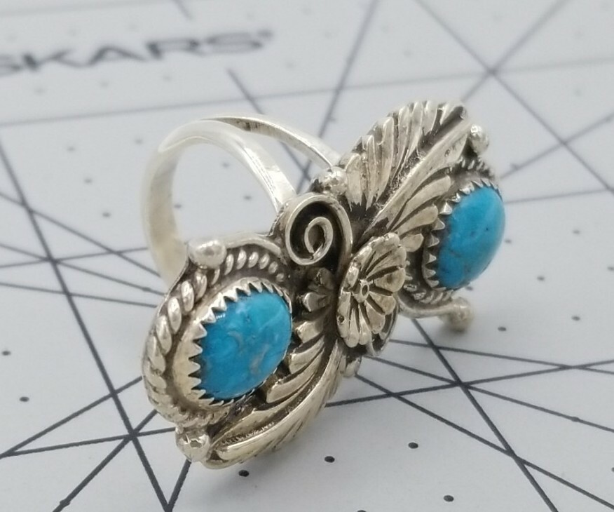 "Lucky" Signed Sterling Silver & Turquoise Ring Sz: 5.25