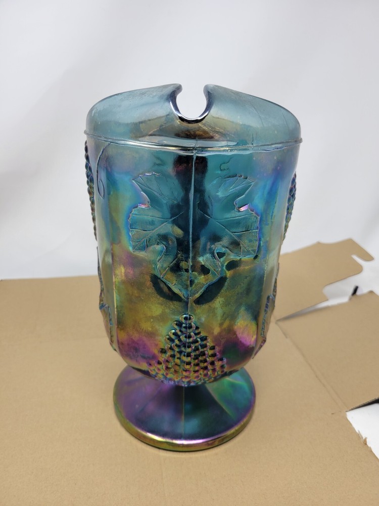 Indiana Glass Blue Iridescent Harvest Grape Large Pitcher