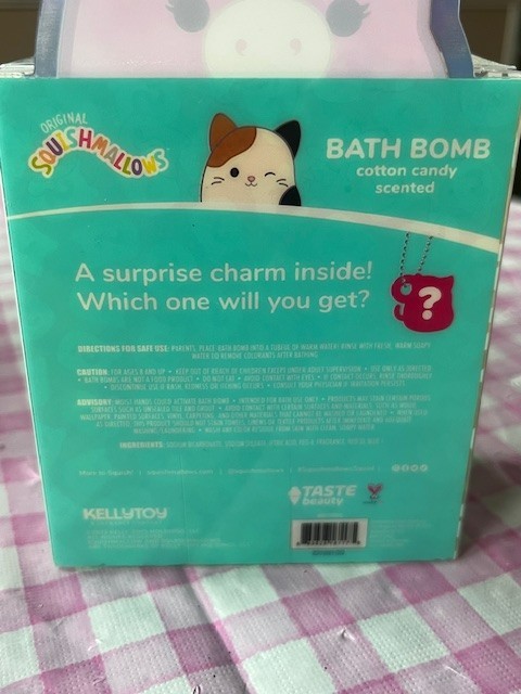 Two Squishmallow Bath Bombs Cotton Candy/Peppermint Scent Surprise Charm Inside