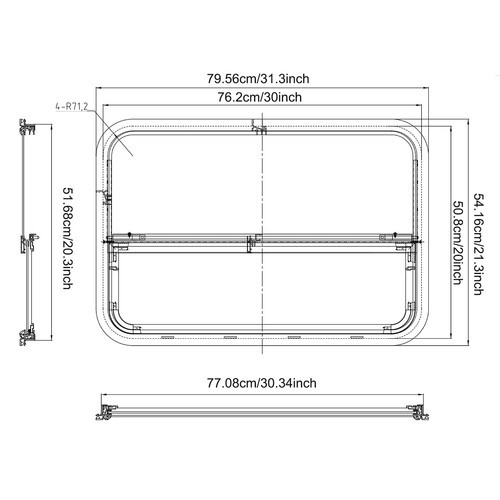 RV Window Rectangular Vertical Slide Window Clip-on Mounting Venting Window