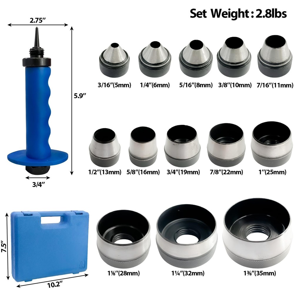 Sutekus Hole Punch Set 14pcs Sharp Hollow Kit Gasket Blue