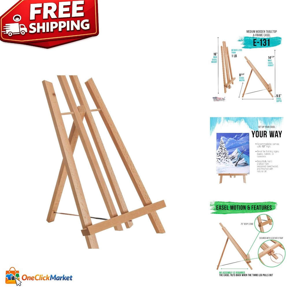 Versatile 14" Beechwood Display Easel - Lightweight Tabletop Stand for Art
